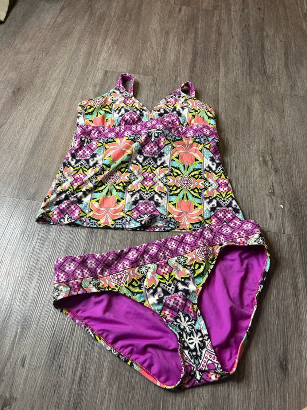 Title Nine Purple Multi Floral Print Tankini Set